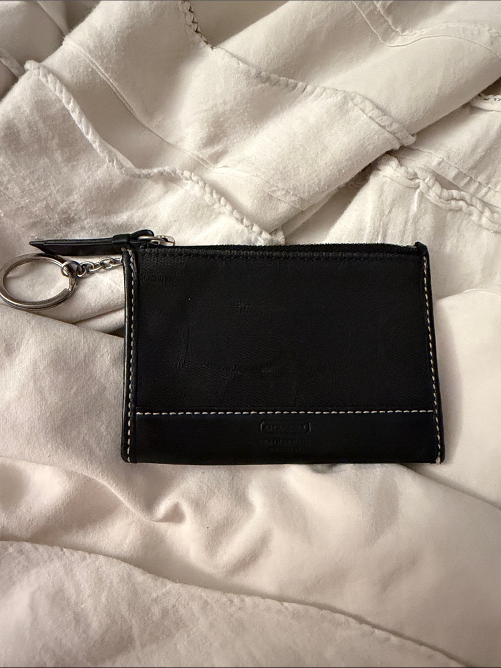 Black Leather & signature C mini Zip ID case with Key Ring
